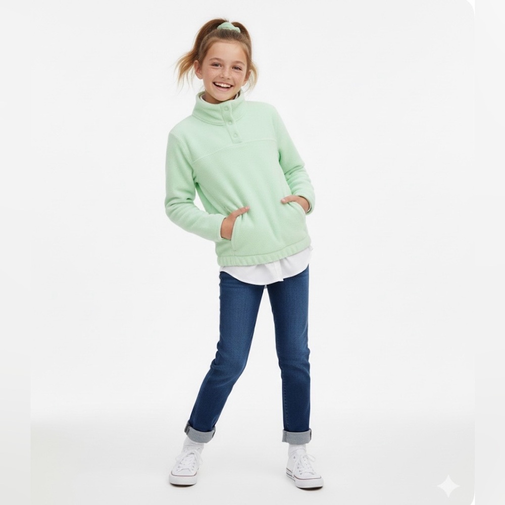 NWT Zella Girl Polar Fleece Snap Pullover Sweater Big Girl SZ Large 10/12